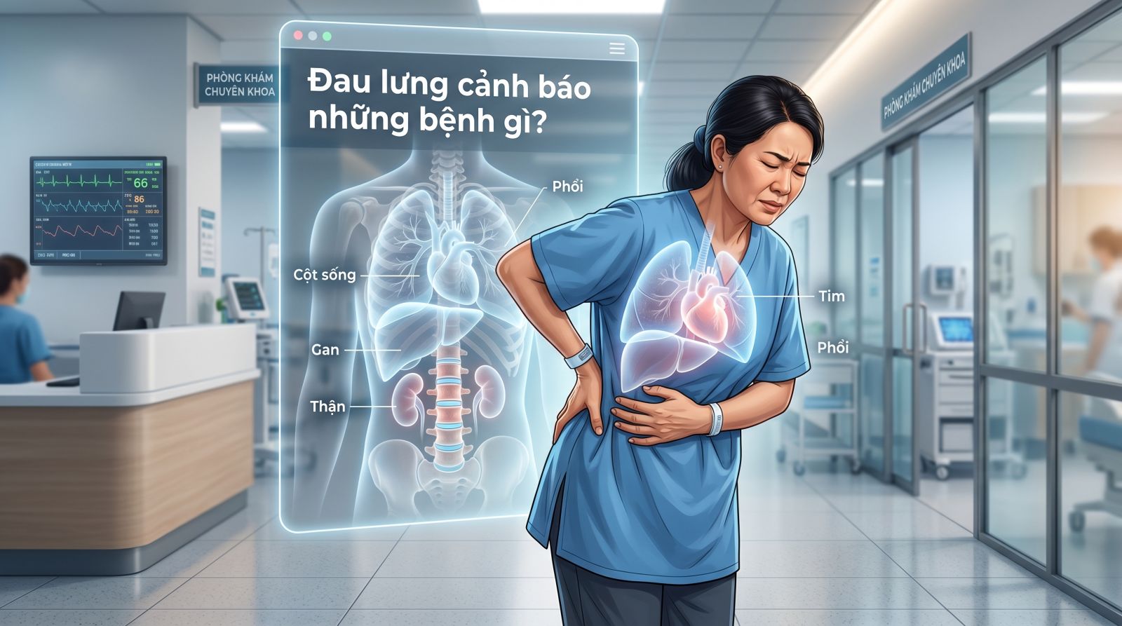 Đau lưng có thể cảnh báo nhiều bệnh liên quan đến cột sống, thận, gan, phổi và tim