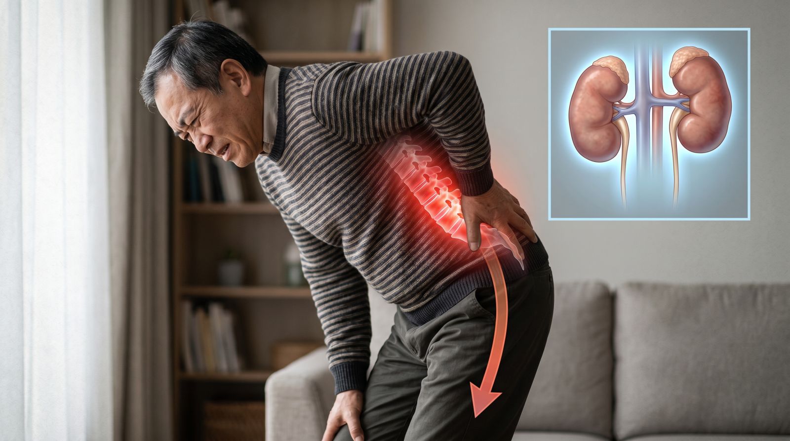 Đau thắt lưng có thể liên quan thoát vị đĩa đệm hoặc sỏi thận
