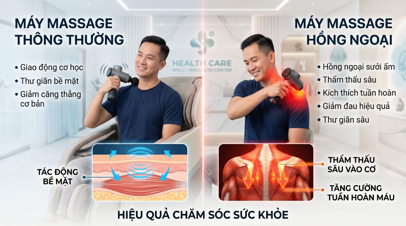 So sánh máy massage thường và máy massage có đèn hồng ngoại