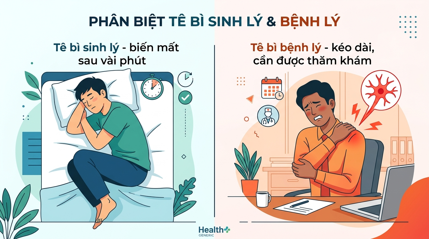 So sánh tê sinh lý và tê bệnh lý khi ngủ dậy