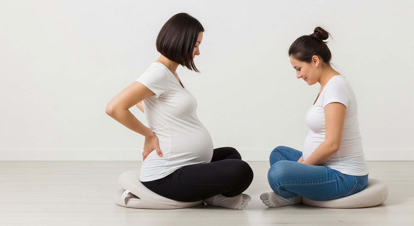 Bà bầu ngồi đúng tư thế với gối kê lưng giúp giảm đau cột sống