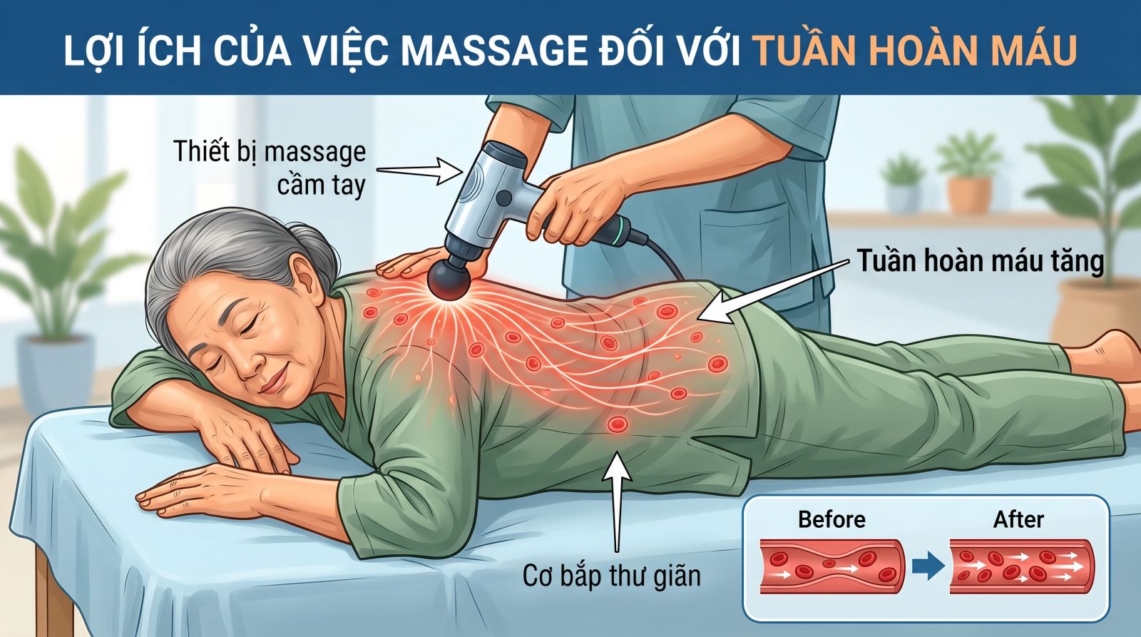 Phản ứng tăng tuần hoàn máu khi dùng máy massage gây cảm giác ngứa nhẹ
