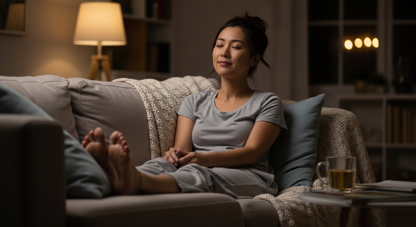 Xoa bóp bàn chân mỏi vào cuối ngày để giảm tê và thư giãn trước khi ngủ tại nhà