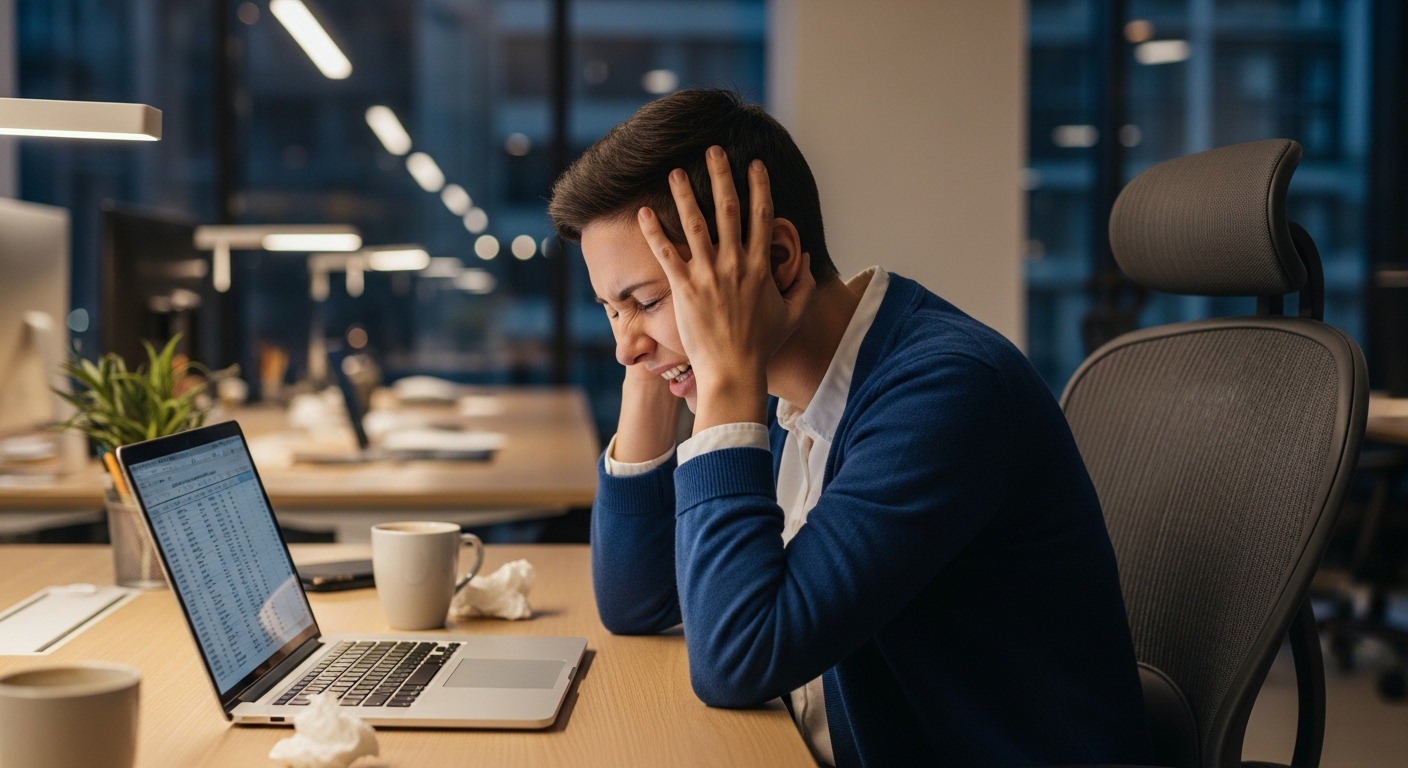 Căng thẳng, stress, làm việc máy tính lâu, thiếu ngủ và cơ cổ vai căng gây đau đầu