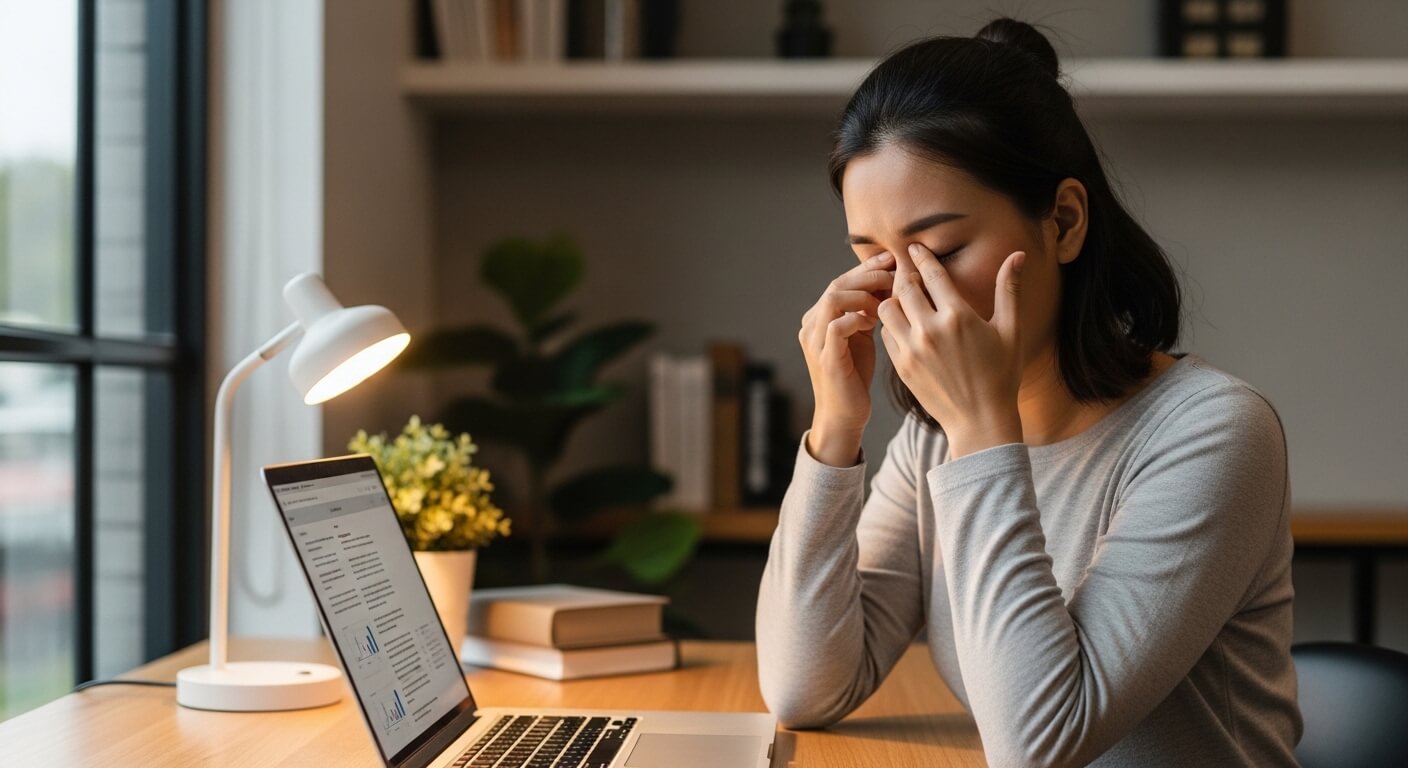 Massage nhẹ vùng quanh mắt giúp giảm căng thẳng mắt và cải thiện quầng thâm