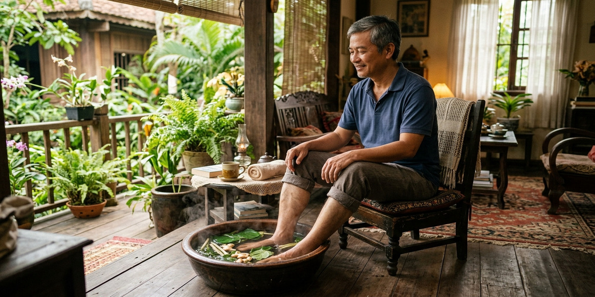 Ngâm chân bằng thảo dược tự nhiên giúp giảm hôi chân