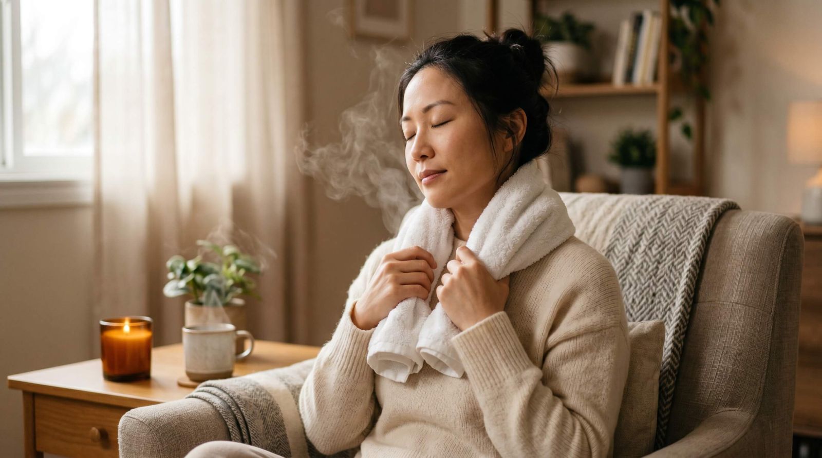 Chườm ấm giảm đau cổ khi ngủ dậy tại nhà