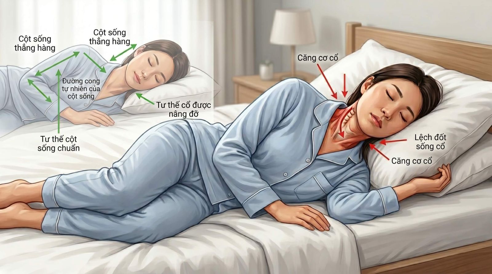 Ngủ sai tư thế gây đau cổ khi ngủ dậy
