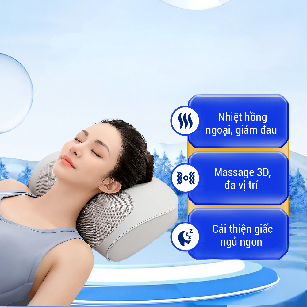 Gối Massage 3D Hồng Ngoại Delax GMC01 Giảm Đau Cổ Vai Gáy, Căng Thẳng