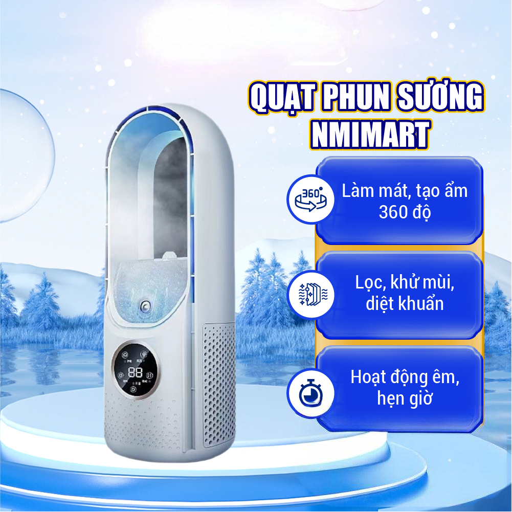 Quạt Phun Sương NMIMART Tạo Ẩm, Quạt Không Cánh 6 Cấp Độ Gió Hạ Nhiệt Nhanh Chóng