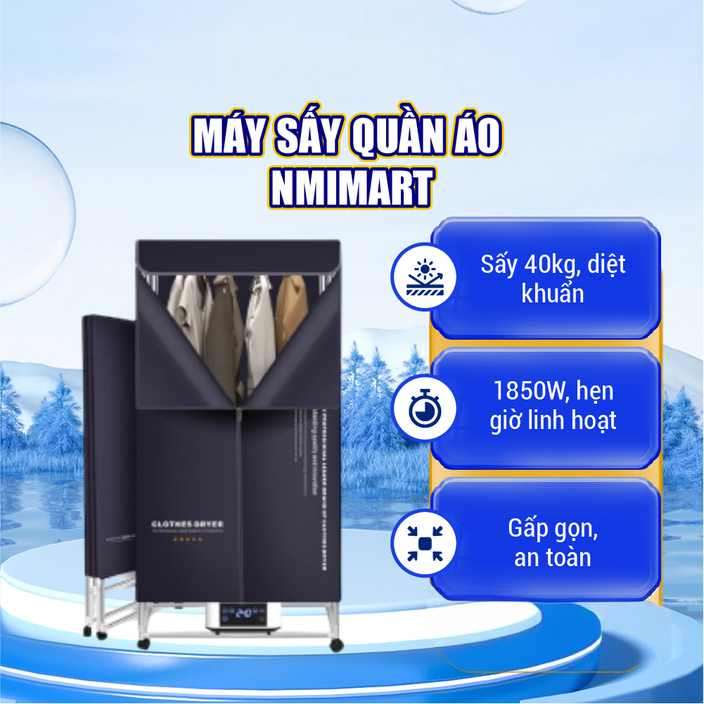 Tủ sấy quần áo NMIMART 2 chế độ sấy, gấp gọn tiện lợi
